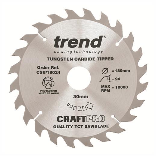 Trend CSB/18024 Craft Circular Saw Blade; 180mm x 24 Teeth x 30mm Bore (16 & 20mm Bore Bushing Washers Supplied)