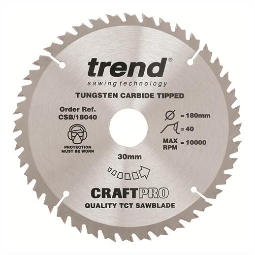 Trend CSB/18030 Craft Circular Saw Blade; 180mm x 30 Teeth x 30mm Bore; (16 & 20mm Bore Bushing Washers Supplied); 2.4 mm Kerf