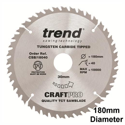 Trend CSB/18030 Craft Circular Saw Blade; 180mm x 30 Teeth x 30mm Bore; (16 & 20mm Bore Bushing Washers Supplied); 2.4 mm Kerf