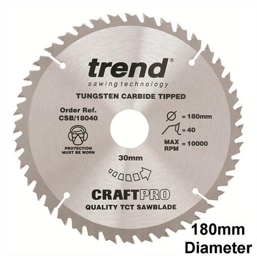 Trend CSB/18040 Craft Circular Saw Blade; 180mm x 40 Teeth x 30mm Bore (16 & 20mm Bore Bushing Washers Supplied)