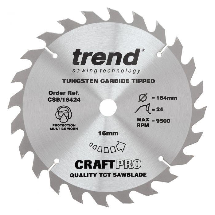 Trend CSB/18424 Craft Circular Saw Blade; 184mm x 24 Teeth; 16mm Bore; 2.6mm Kerf