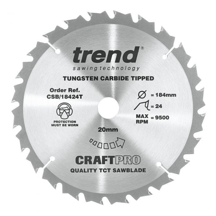 Trend CSB/18424T Craft Cordless Trim Circular Saw Blade; 184mm x 24 Teeth x 20mm Bore; 1.8 Kerf