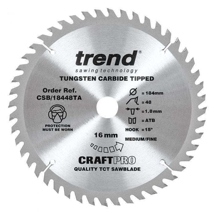 Tend CSB/18448TA Craft Circular Saw Blade; 184mm x 48 Teeth x 16mm Bore; 1.8mm Kerf