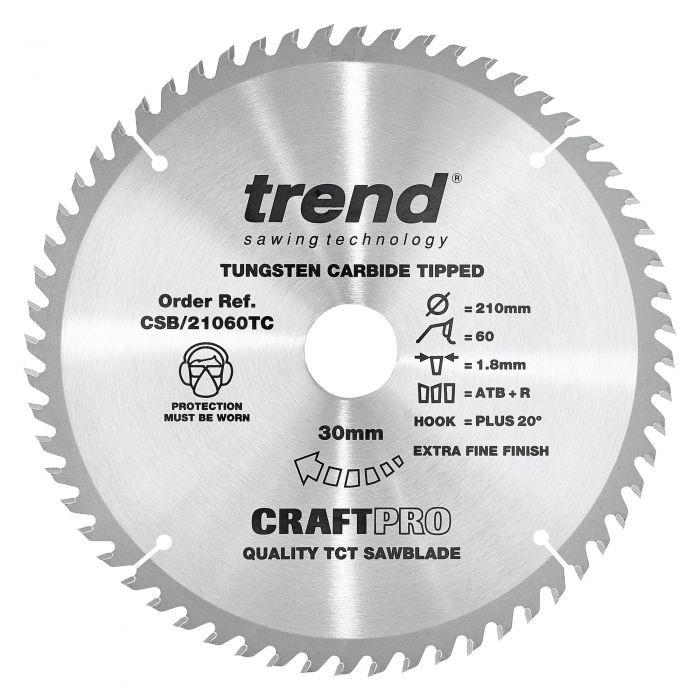 Trend CSB/21060TC Craft Cordless Circular Saw Blade; 1.8mm Kerf; 210mm x 60 Teeth; 30mm Bore; Fits Dewalt DCS7485 Cordless Saw
