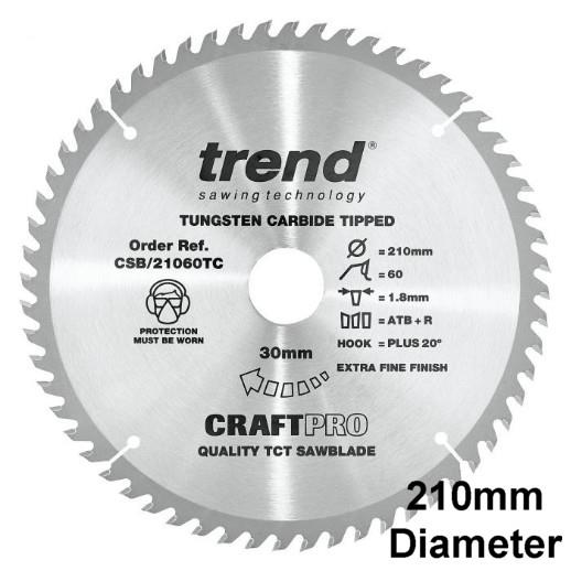 Trend CSB/21060TC Craft Cordless Circular Saw Blade; 1.8mm Kerf; 210mm x 60 Teeth; 30mm Bore; Fits Dewalt DCS7485 Cordless Saw