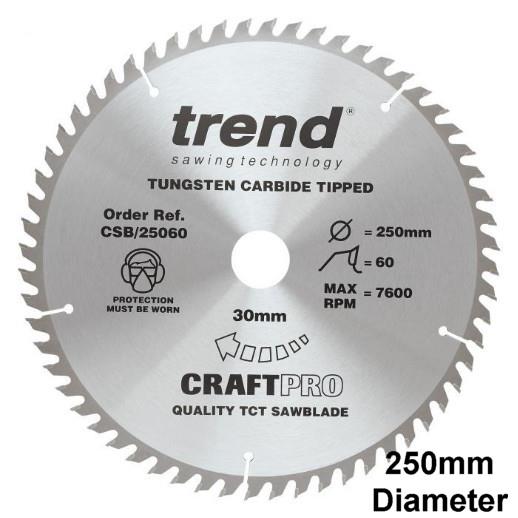 Trend CSB/25060 Craft Circular Saw Blade; Wood Range; 250mm x 60 Teeth x 30mm Bore; 2.8mm Kerf