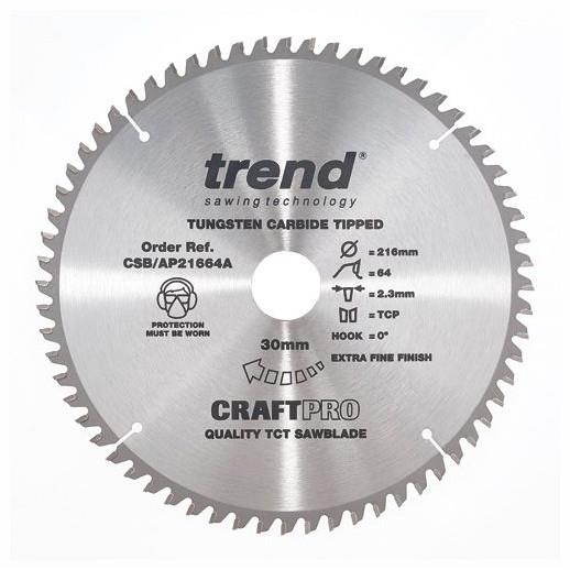 Trend CSB/AP21664A Craft Aluminium & Plastic Circular Saw Blade; 216mm x 64 Teeth x 30mm Bore; 2.3mm Kerf; (Festool Kapex KS60)