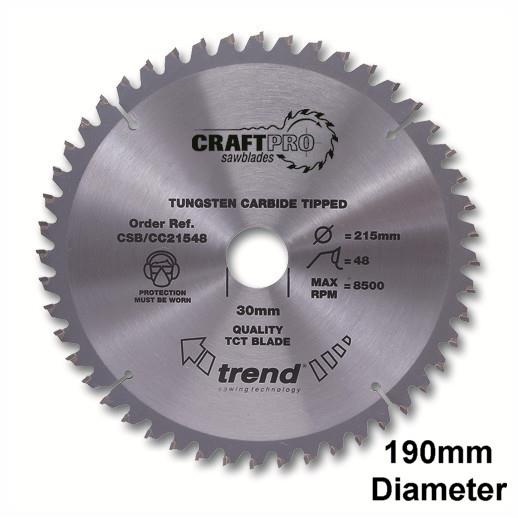 Trend CSB/CC19060 Craft Mitre Saw Crosscut Circular Saw Blade; 190mm x 60 Teeth; 30mm Bore; (20mm Bushing Washer Supplied) 2.6mm Kerf