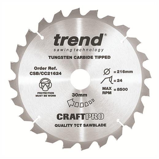 Trend CSB/CC21624 Craft Mitre Saw Crosscut Circular Saw Blade; 216mm x 24 Teeth; 30mm Bore; 2.6mm Kerf; (DW700) (Elu PS174)