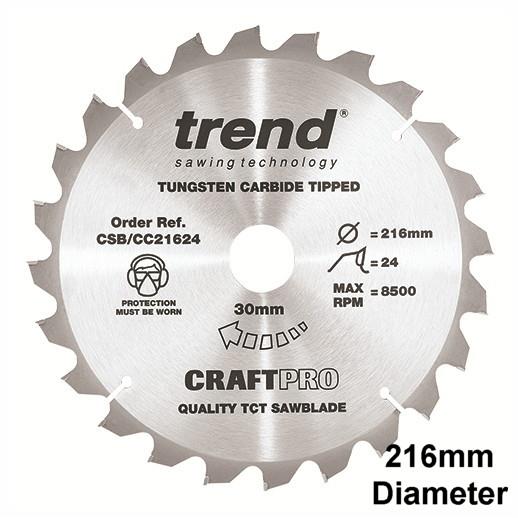 Trend CSB/CC21624 Craft Mitre Saw Crosscut Circular Saw Blade; 216mm x 24 Teeth; 30mm Bore; 2.6mm Kerf; (DW700) (Elu PS174)