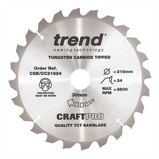 Trend CSB/CC21660 Craft Circular Saw Blade; 216mm x 60 Teeth; 30mm Bore; 2.6mm Kerf (DW700) (Elu PS174)