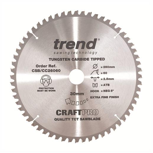 Trend CSB/CC26060 Craft Mitre Saw Crosscut Circular Saw Blade; 260mm x 60 Teeth; 30mm Bore; 2.5mm Kerf
