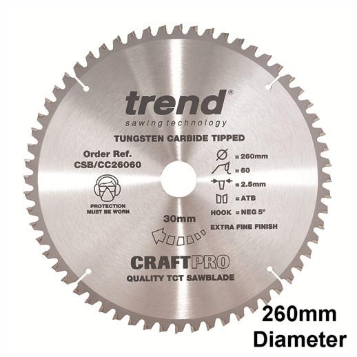 Trend CSB/CC26060 Craft Mitre Saw Crosscut Circular Saw Blade; 260mm x 60 Teeth; 30mm Bore; 2.5mm Kerf