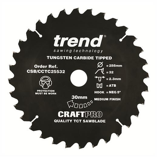 Trend CSB/CCTC26060 Craft Non Slip Mitre Saw Crosscut Circular Saw Blade; 260mm x 60 Teeth; 30mm Bore; 2.6mm Kerf