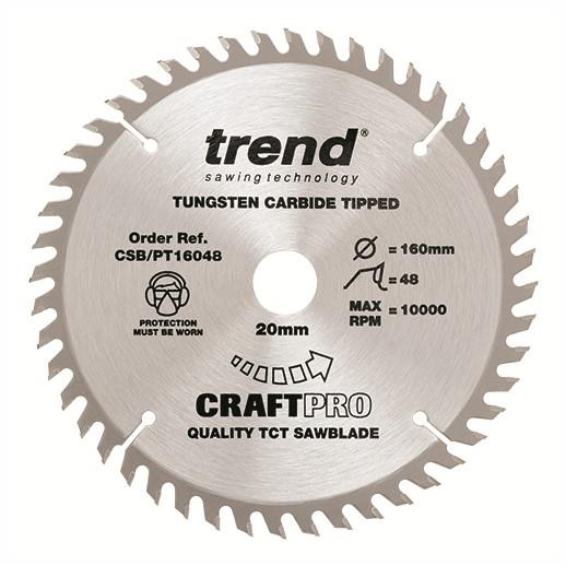 Trend CSB/PT16048 Craft Circular Saw Blade; 160mm x 48 Teeth; 20mm Bore; Fits Festool TS55EQ Plunge Saw; Panel Trimming