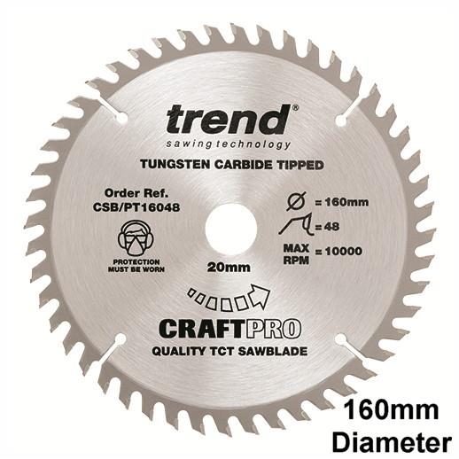 Trend CSB/PT16048 Craft Circular Saw Blade; 160mm x 48 Teeth; 20mm Bore; Fits Festool TS55EQ Plunge Saw; Panel Trimming