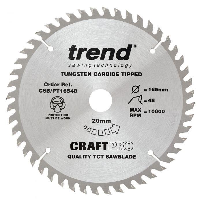 Trend CSB/PT16548 Craft Circular Saw Blade; 165mm x 48 Teeth; 20mm Bore; Fits Dewalt DWS5620K Plunge Saw; Panel Trimming
