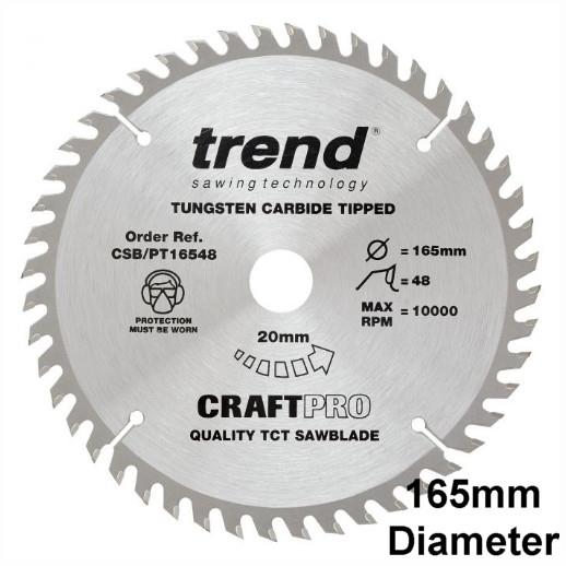 Trend CSB/PT16548 Craft Circular Saw Blade; 165mm x 48 Teeth; 20mm Bore; Fits Dewalt DWS5620K Plunge Saw; Panel Trimming