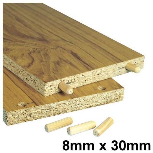 Trend DWL/2/50 Multi-Grooved Kiln Dried Hardwood Dowels; 8 x 30mm; Pack (50)