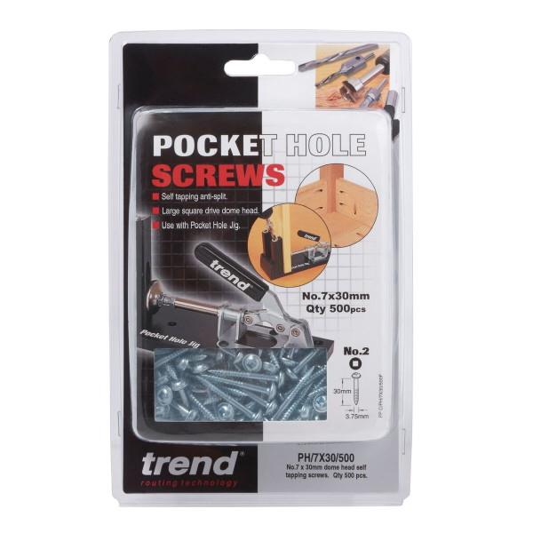 Trend PH/7X30/500 Pocket Hole Square Drive Self Tapping Screw; Gauge 7 x 30mm; Pack (500)