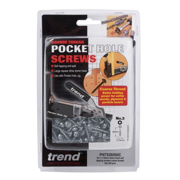 Trend PH/7X30/500C Pocket Hole Square Drive Self Tapping Screw; Gauge 7 x 30mm; Coarse Thread; Pack (500)