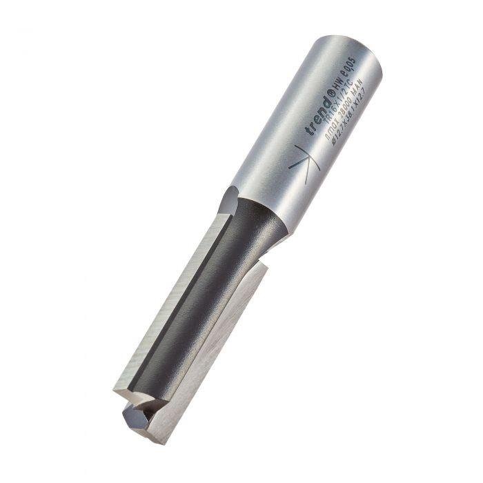 Trend TR16X1/2TC Trade Two Flute Straight Cutter Router Bit; 1/2" Shank; 12.7mm Diameter; 38.0mm Cut