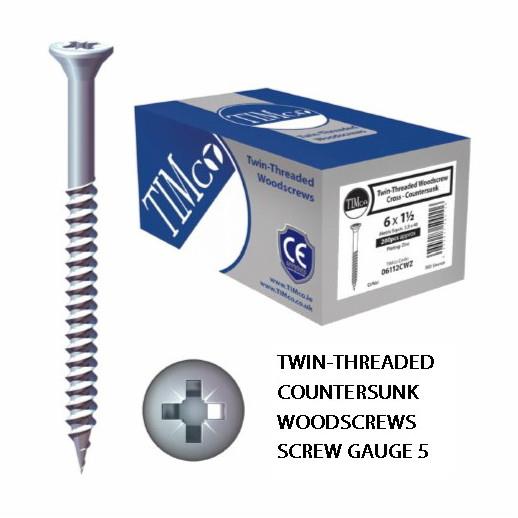 Timco Twin Thread Countersunk Head Pozi Woodscrew; Zinc Plated (ZP); 5 x 1/2