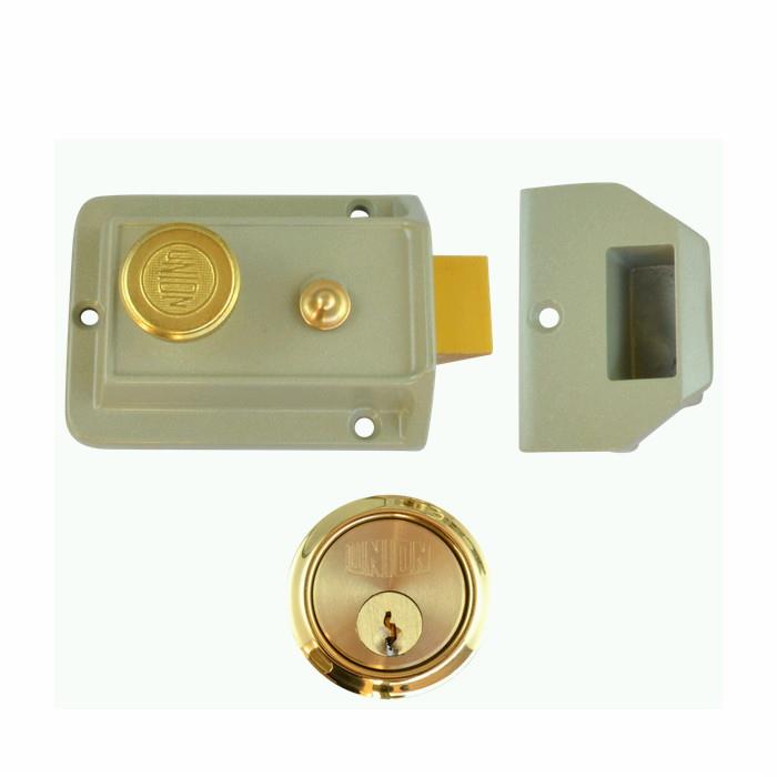 Union 1022 Non-Deadlocking Cylinder Rim Nightlatch; Enamel Nickel Bronze Case (ENB); Polished & Lacquered Brass (PB)(PL) Cylinder; Standard Stile; 60mm Backset