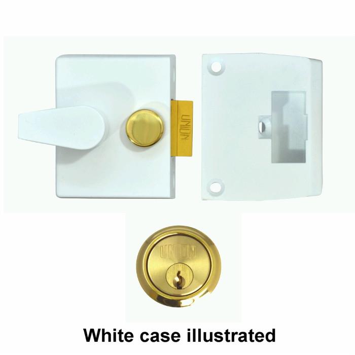 Union 1027 Cylinder Rim Nightlatch; Narrow Stile; Electro Brassed (EB) Case; Polished Brass (PB)(PL)