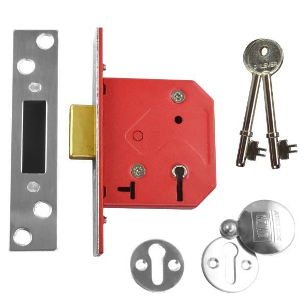 Union 2101 5 Lever Mortice Deadlock; Satin Chrome Plated (SCP); 65mm (2 1/2")