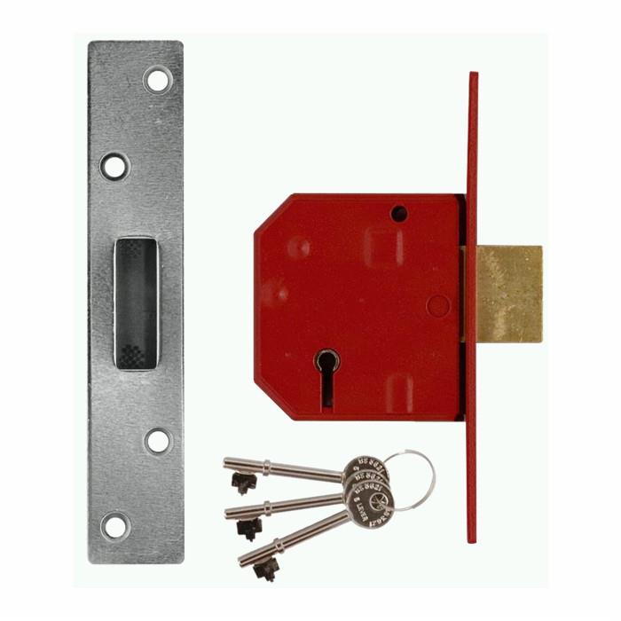 Union 2134E BS3621 Mortice Deadlock; 5 Lever British Standard (BS); Satin Chrome (SCP); 67mm (2 1/2