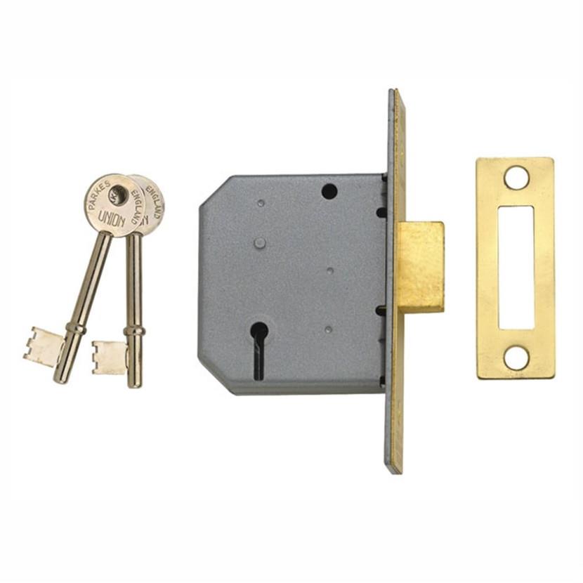 Union 2177 3 Lever Mortice Deadlock; Polished & Lacquered Brass (PB)(PL); 63mm (2 1/2