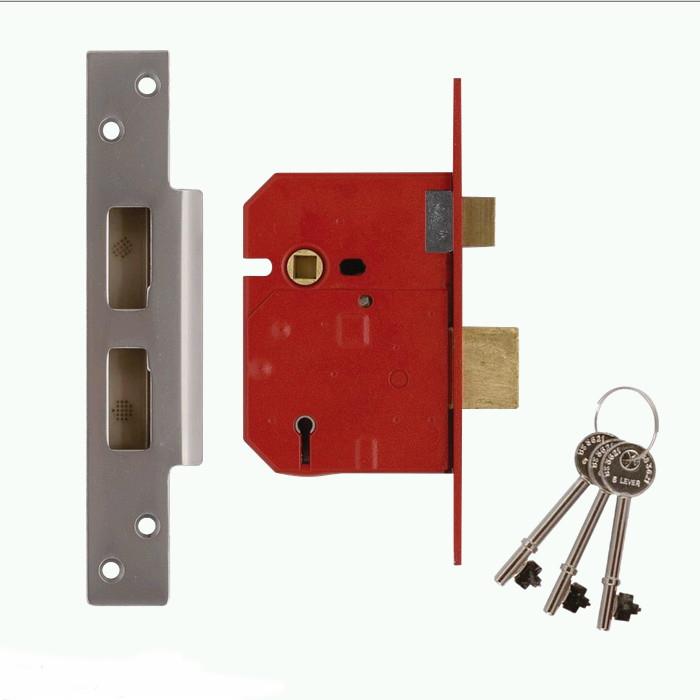 Union 2234E BS 5 Lever Mortice Sashlock; British Standard (BS3621); Satin Chrome (SCP); 67mm (2 1/2")