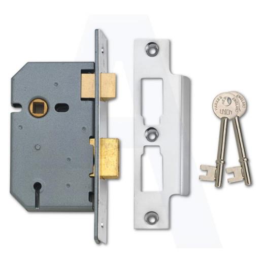 Union 2277 3 Lever Mortice Sashlock; Satin Chrome Plated (SCP); 63mm (2 1/2