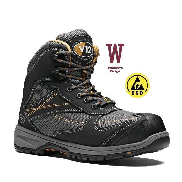 V12 V1945 Torque IGS Women's Fit Hiker Boot; S1P HI HRO ESD SRC Rated; Black/Grey (BK)(GY); Size 6 (39)