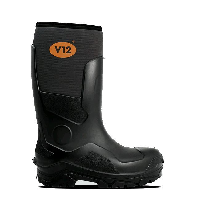 V12 V2115 Groundworker Lightweight Wellington; Steel Toe; Composite Midsole; EN ISO 20345:2022 S5L AN CI FO SR; Black/Grey (BK/GR); Neoprene Calf; Size 9 (43)
