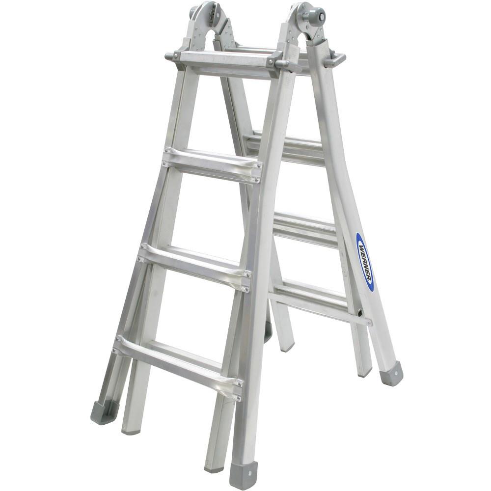 Werner 75054 Telescopic Combination Ladder; 4 Section x 4 Rung, EN131; Aluminium; 130cm Closed Length; 398cm Extended Length; 497cm Working Height; Maximum Load 150 kg (23.5 st)