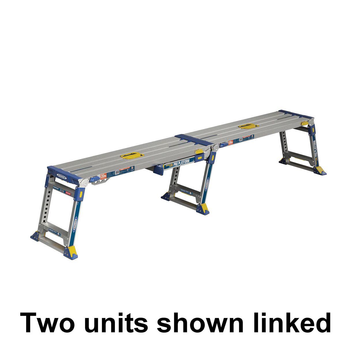 Werner 79024 Linking Adjustable Pro Work Platform; Foldaway Workstand (Hop Up); Aluminium; 1160 x 350mm Platform; 510 - 760mm High; Maximum Load 136Kg Sold As Singles