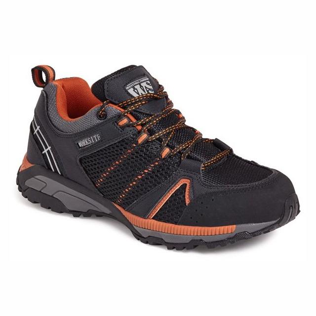 Worksite SS607SM Black Mesh Sports Safety Trainer; SB P SRA; Black & Orange (BK/OR); Size 9 (43)