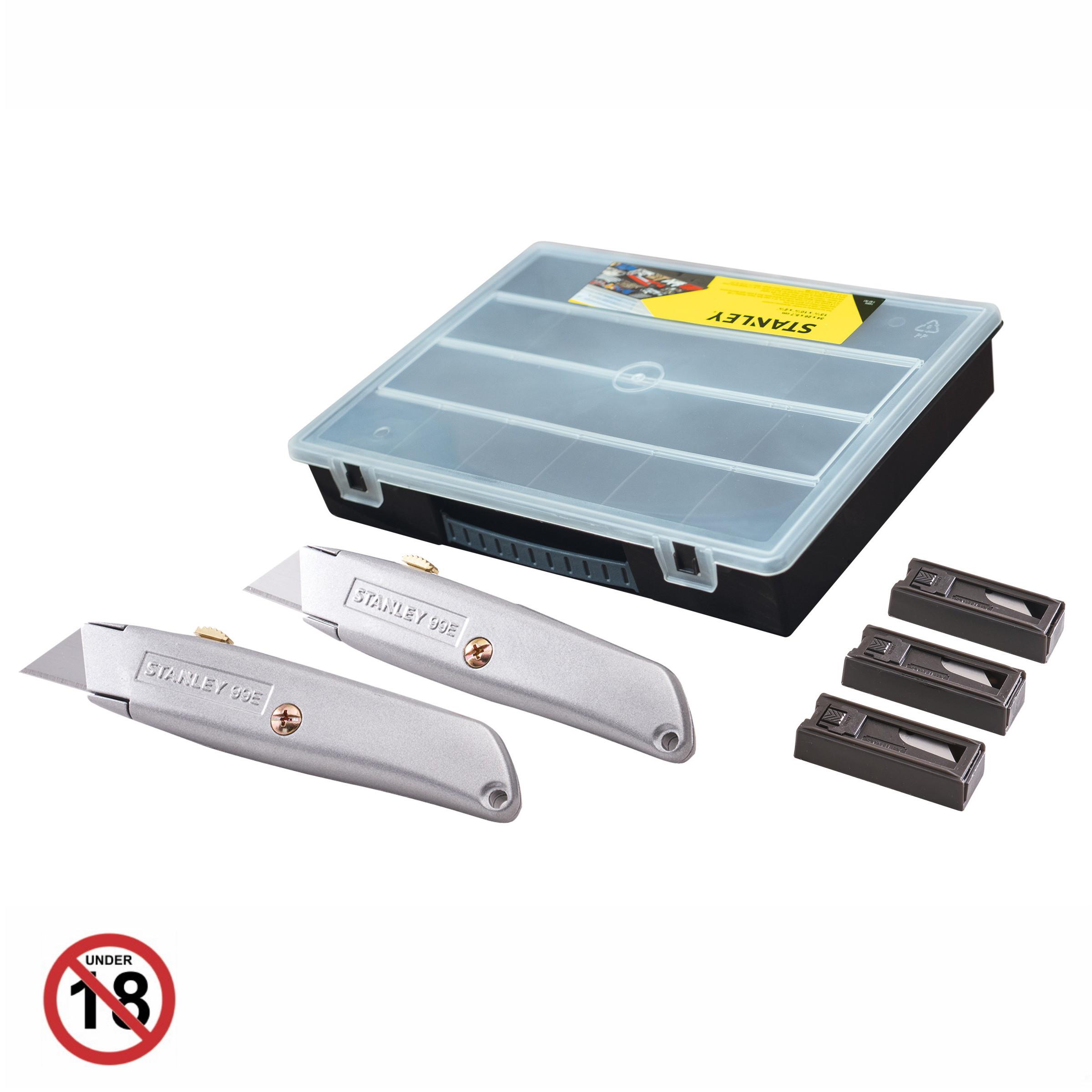 Stanley 2-10-099 99E Retractable Knife Twin Pack With 50 Blades In An Organiser