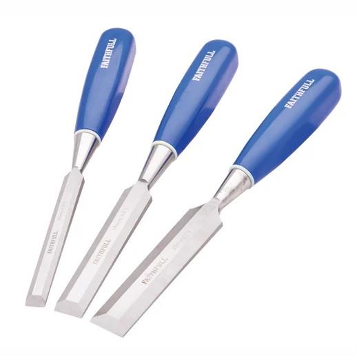 Faithfull FAIWCBS3BC Bevel Edge Chisel Set; Blue Handled; 13; 19 & 25mm