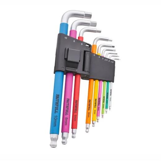 Faithfull FAIHKS9C Ball Ended Hexagonal Key Set; Colour Coded; 1.5mm - 10.0mm; 9 Piece