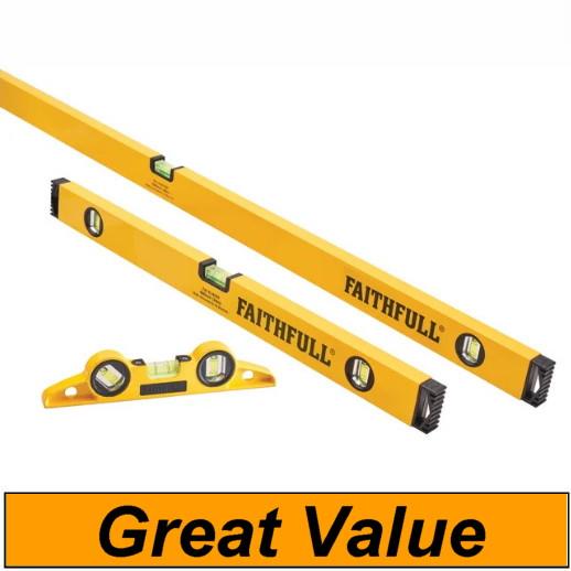 Faithfull XMS25LEVEL3 Spirit Level Triple Pack; 1200 & 600mm + SL250 Scaffold Level