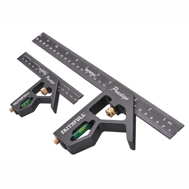 Faithfull Prestige XMS25SQSET CS300TCNC Combination Square Twin Pack; Black Aluminium; 150mm (6