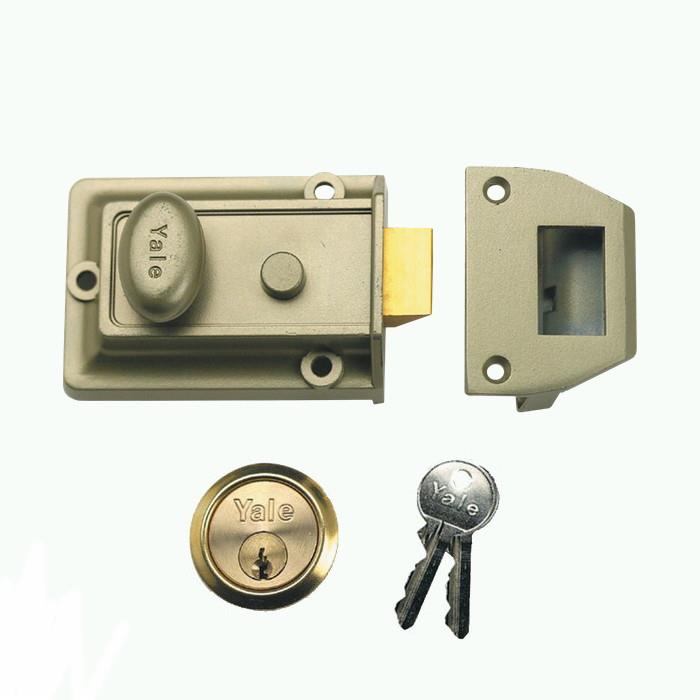 Yale 77 Cylinder Rim Nightlatch; Enamelled Bronze (ENB) Case; Polished Brass (PB) Cylinder; Standard Stile; 60mm Backset