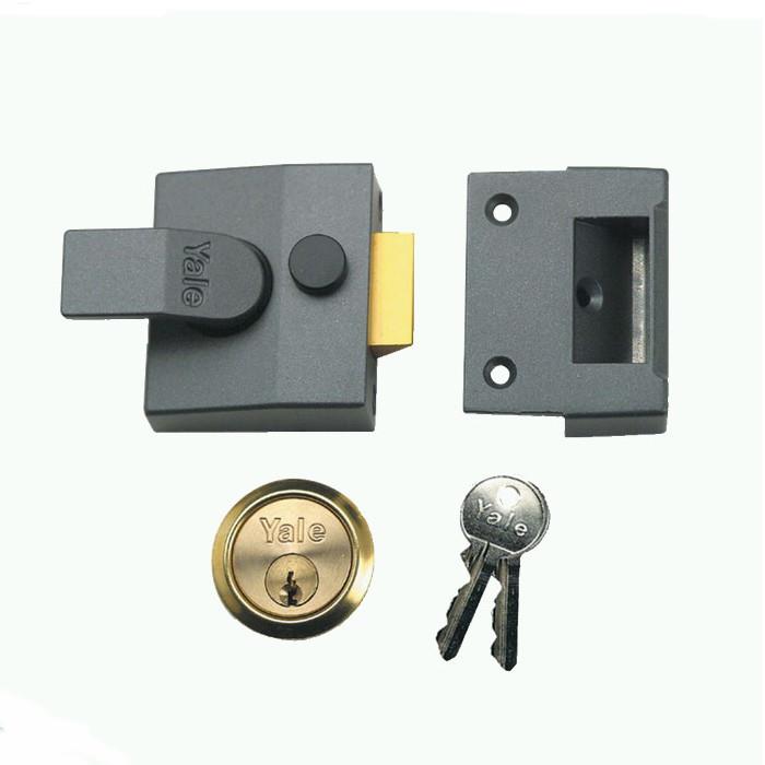 Yale 84 Cylinder Rim Nightlatch; Narrow Stile; 40mm Backset; Dark Metalic Grey (DMG) Case; Polished Brass (PB) Cylinder