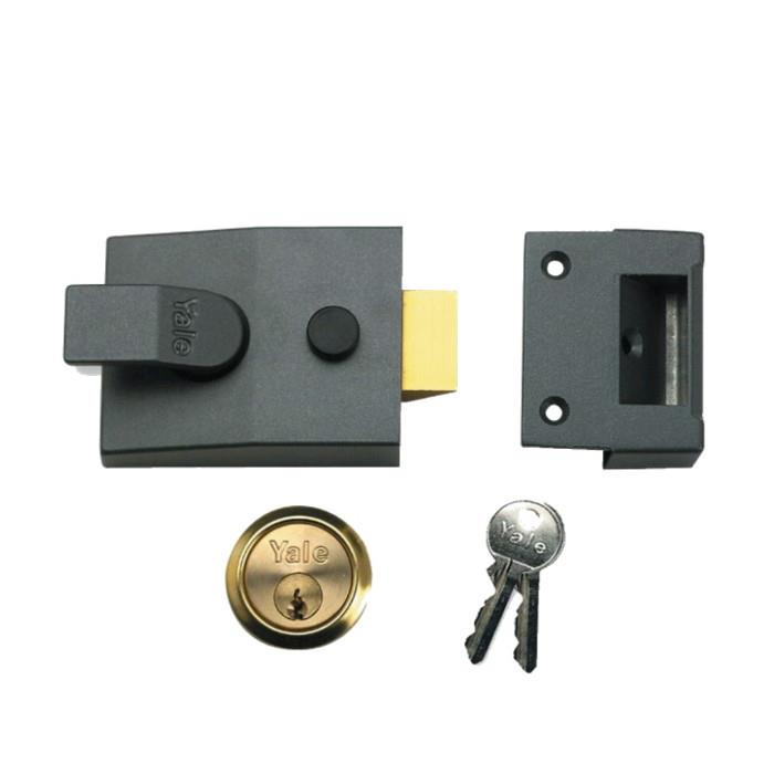 Yale 88 Cylinder Rim Nightlatch; Standard Stile; 60mm Backset; Dark Metalic Grey (DMG) Case; Polished Brass (PB) Cylinder