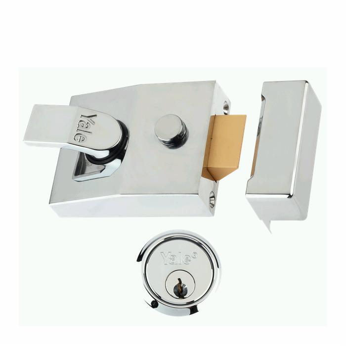 Yale 89 Cylinder Rim Nightlatch; Double Locking; Standard Stile; 60mm Backset; Chrome Plated (CP) Case; Chrome Plated (CP) Cylinder