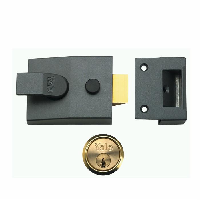 Yale 89 Cylinder Rim Nightlatch; Double Locking; Standard Stile; 60mm Backset; Dark Metalic Grey (DMG) Case; Polished Brass (PB) Cylinder