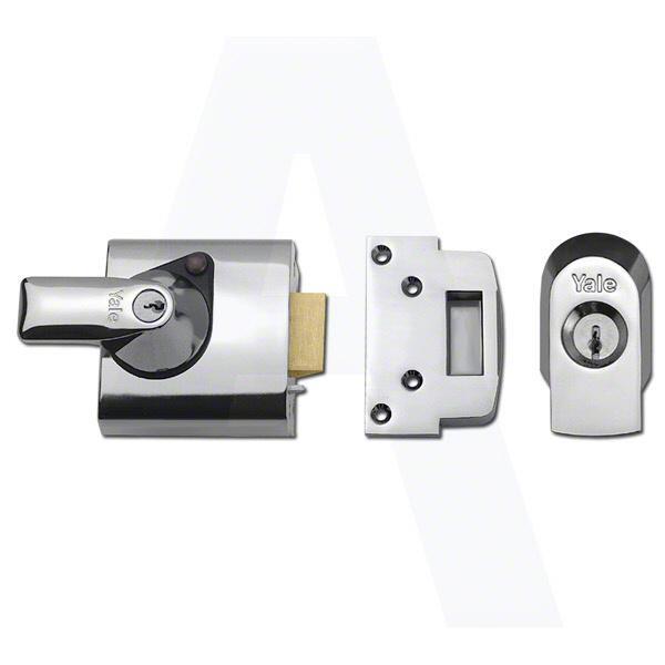 Yale PBS1 BS Cylinder Rim Lock; Polished Chrome (CP) Case & Cylinder; Standard Stile; 60mm Backset